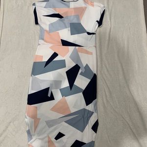 White/navy blue/pink/grey/blue dress